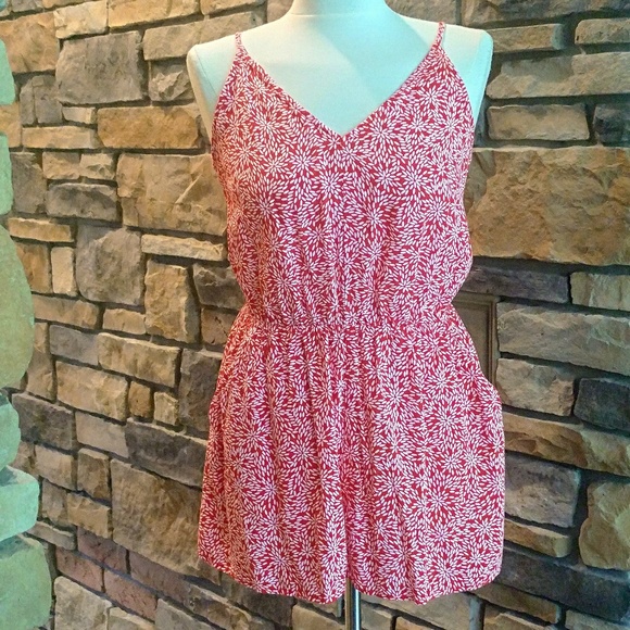 Divided Pants - Orange & White Floral Abstract Romper